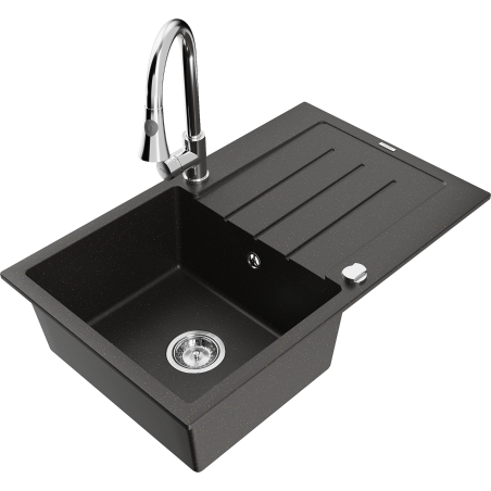 Mexen Bruno гранитна мивка с 1 камера с отцедник и кухненски смесител Elia,