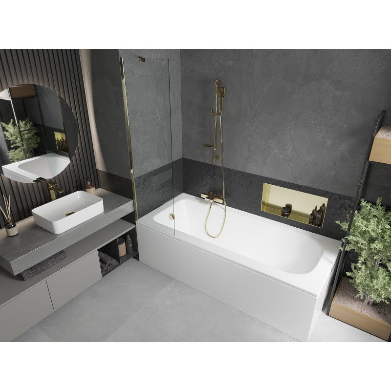 Mexen Vega правоъгълна вана 180 x 80 см с облицовка и 1-крилно параванче 50 см, прозрачно, златисто - 550118080X9505000050