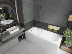 Mexen Vega правоъгълна вана 150 x 70 см с корпус и 1-крилен параван 60 см,