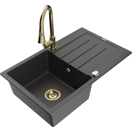 Mexen Bruno гранитна мивка с 1 камера, отцедник и кухненски смесител Elia,