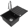 Mexen Bruno гранитна мивка с 1 корито и отцедник и кухненски смесител Elia, черен - 6513-77-670101-00