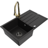 Mexen Bruno гранитна мивка 1-коморна с отцедник и кухненски смесител Elia, черен - 6513-77-670101-50-B