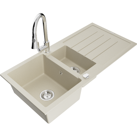 Mexen Andres гранитна мивка с 1,5 камери, с отцедник и кухненски смесител Elia,