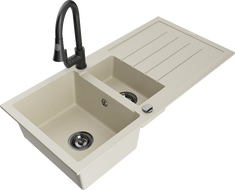 Mexen Andres гранитна мивка 1,5-камерна с отцедник и кухненски смесител Elia, бежов - 6515-69-670101-70