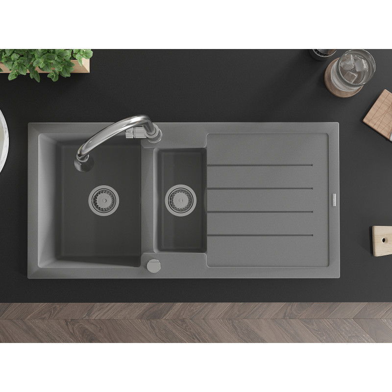 Mexen Andres гранитна мивка с 1,5 камери с отцедник и кухненски смесител Elia, сив - 6515-71-670101-00