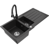 Mexen Andres гранитна мивка с 1,5 отделения с капак и кухненски смесител Elia,