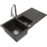 Mexen Andres гранитна мивка 1,5-каморна с дренаж и кухненски смесител Elia,