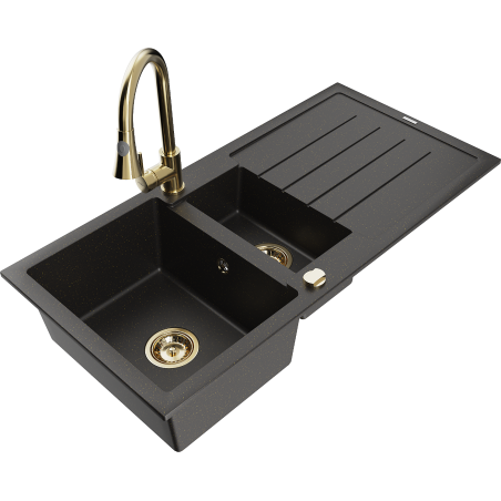 Mexen Andres гранитна мивка с 1,5 камери с отцедник и кухненски смесител Elia,