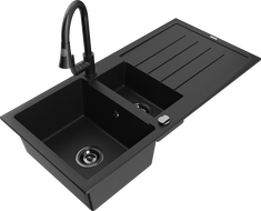 Mexen Andres гранитна мивка 1,5-камерна с отцеждач и кухненски смесител Elia, черен - 6515-77-670101-70-B