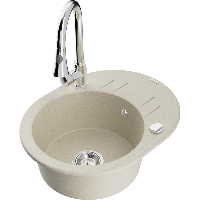 Mexen Kevin гранитна мивка с 1 камера с отцедник и кухненски смесител Elia,