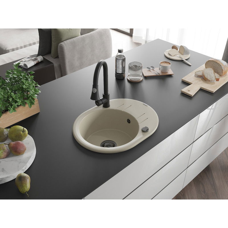 Mexen Kevin гранитна мивка с 1 камера с плоча и кухненски смесител Elia, бежов - 6517-69-670101-70