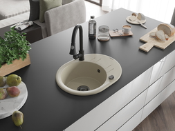 Mexen Kevin гранитна мивка с 1 камера с плоча и кухненски смесител Elia, бежов - 6517-69-670101-70