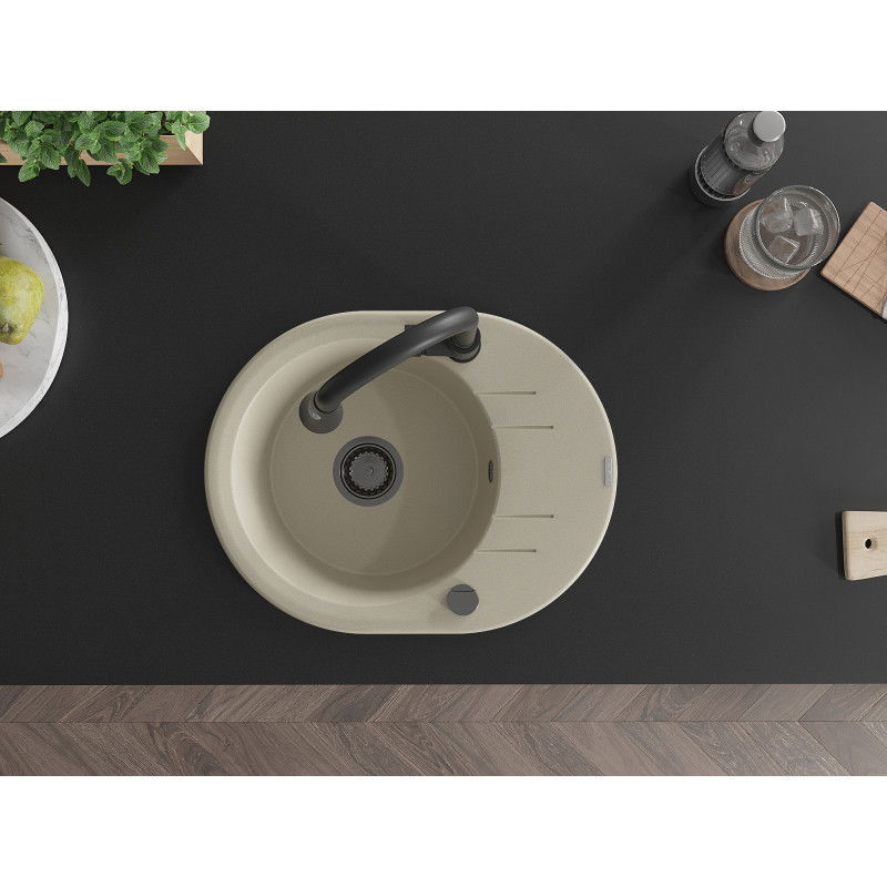 Mexen Kevin гранитна мивка с 1 камера с плоча и кухненски смесител Elia, бежов - 6517-69-670101-70