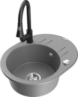 Mexen Kevin гранитна мивка с 1 отделение с отцеденик и кухненски смесител Elia, сив - 6517-71-670101-70