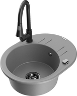 Mexen Kevin гранитна мивка с 1 корито с дренаж и кухненски смесител Elia, сив - 6517-71-670101-70-B