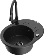 Mexen Kevin гранитна мивка, 1-коморна със сушилня и кухненски смесител Elia, черен/сребрист металик - 6517-73-670101-70-B