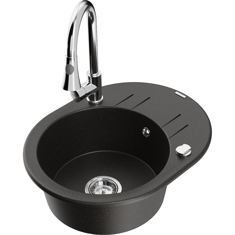 Mexen Kevin гранитна мивка с 1 отделение със сушилник и кухненски смесител