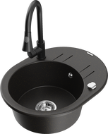 Mexen Kevin гранитна мивка с една камера с отцедник и кухненски смесител Elia, черен/златен металик - 6517-75-670101-70