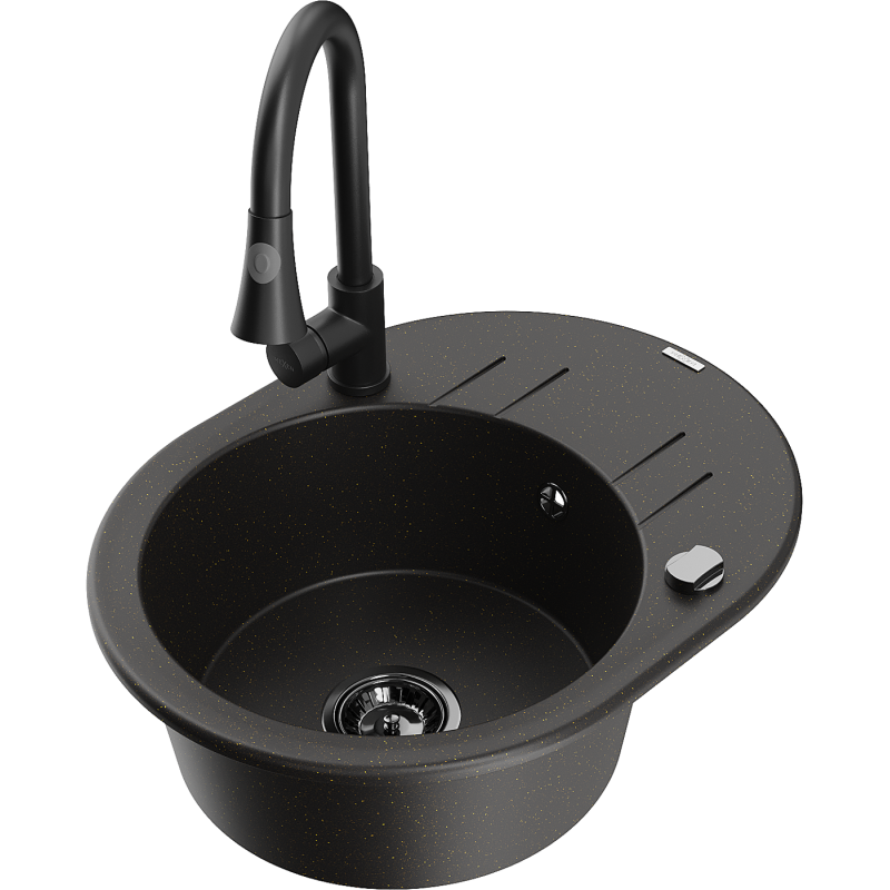 Mexen Kevin гранитна мивка с 1 отделение, сушилник и кухненски смесител Elia,