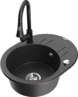 Mexen Kevin еднокоморна мивка от гранит с отцедник и кухненски смесител Elia, черна на пръски - 6517-76-670101-70