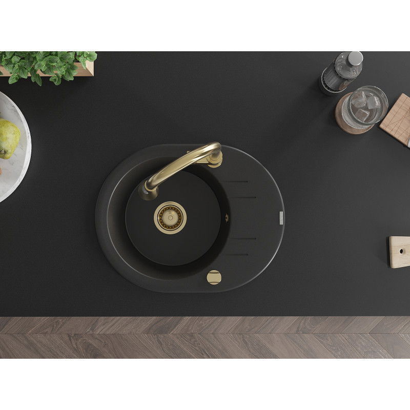 Mexen Kevin гранитна мивка с 1 отделение, отцедник и кухненски смесител Elia,