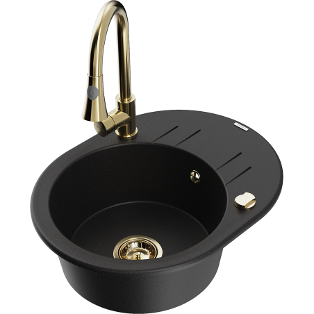 Mexen Kevin гранитна мивка с 1 отделение, отцедник и кухненски смесител Elia,