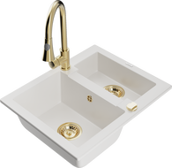 Mexen Carlos гранитна мивка с 1,5 камери с кухненски смесител Elia, бяла
