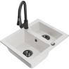 Mexen Carlos гранитна мивка 1,5-коморова с кухненски смесител Elia, бял - 6518-20-670101-70