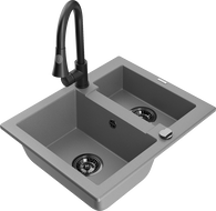Mexen Carlos гранитна мивка с 1,5 камери с кухненски смесител Elia, сив - 6518-71-670101-70-B