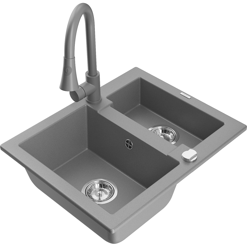 Mexen Carlos гранитна мивка с 1,5 камери с кухненски смесител Elia, сив