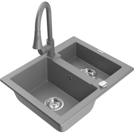 Mexen Carlos гранитна мивка с 1,5 камери с кухненски смесител Elia, сив