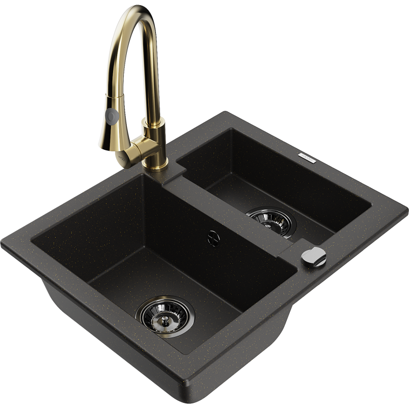 Mexen Carlos гранитна мивка с 1,5 камери с кухненски смесител Elia,