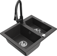 Mexen Carlos гранитна мивка с 1,5 камери и кухненски смесител Elia, черна на пръски - 6518-76-670101-70