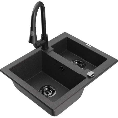 Mexen Carlos гранитна мивка с 1,5 камери с кухненски смесител Elia, черна на