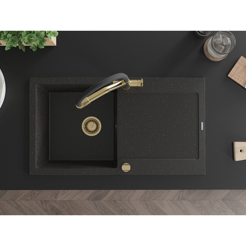 Mexen Leo гранитна мивка с 1 камера с отцедник и кухненски кран Дуо,
