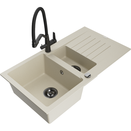 Mexen Matias гранитна мивка с 1,5 камери с отцедник и кухненски смесител Duo,