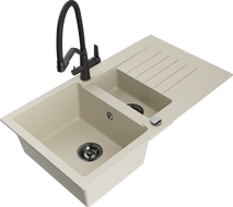 Mexen Matias гранитна мивка с 1,5 камери с отцедник и кухненски смесител Duo,