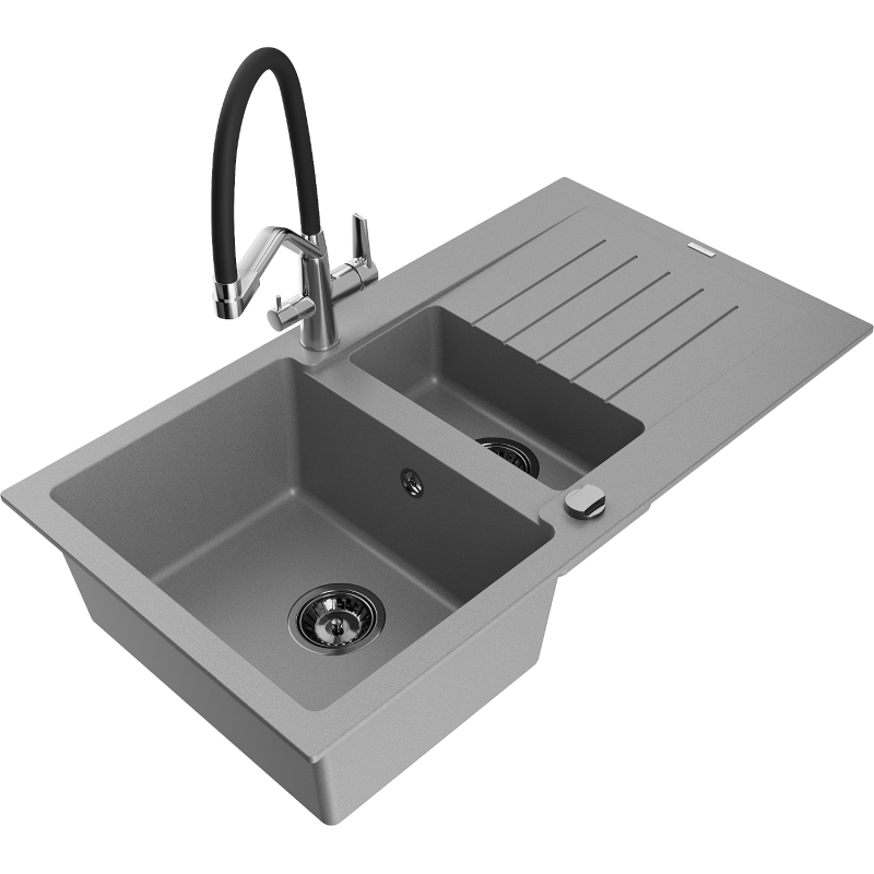Mexen Matias гранитна мивка с 1,5 камери и сушилник с кухненски смесител Duo,