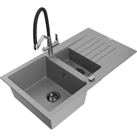 Mexen Matias гранитна мивка с 1,5 камери и сушилник с кухненски смесител Duo,