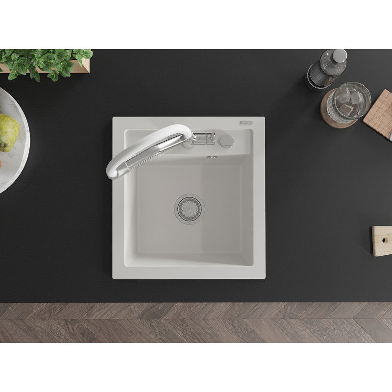 Mexen Vito гранитна мивка с 1 отделение и кухненски смесител Duo, бял - 6503-20-671701-02