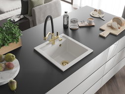 Mexen Vito еднокамерен гранитен кухненски мивка с батерия Duo, бял - 6503-20-671701-57-G