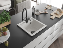 Mexen Vito гранитна мивка с 1 отделение и кухненски смесител Duo, бял - 6503-20-671701-70-B