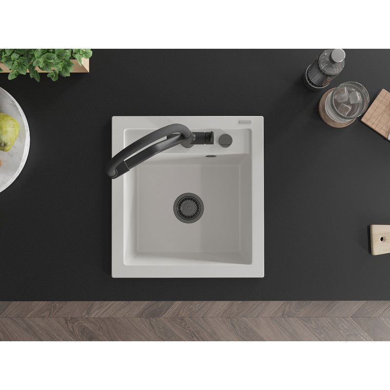 Mexen Vito гранитна мивка с 1 отделение и кухненски смесител Duo, бял - 6503-20-671701-70-B