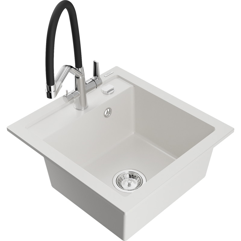 Mexen Vito Гранитна мивка с 1 камера и кухненски смесител Duo, бял - 6503-20-671701-07