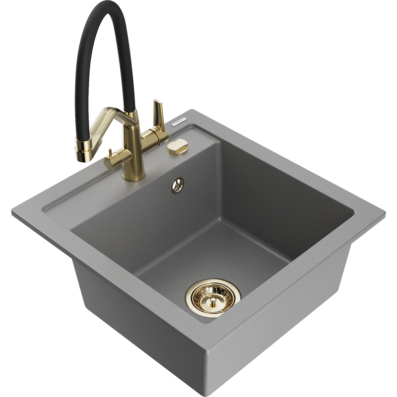 Mexen Vito гранитна кухненска мивка с една камера с кухненски смесител Duo,
