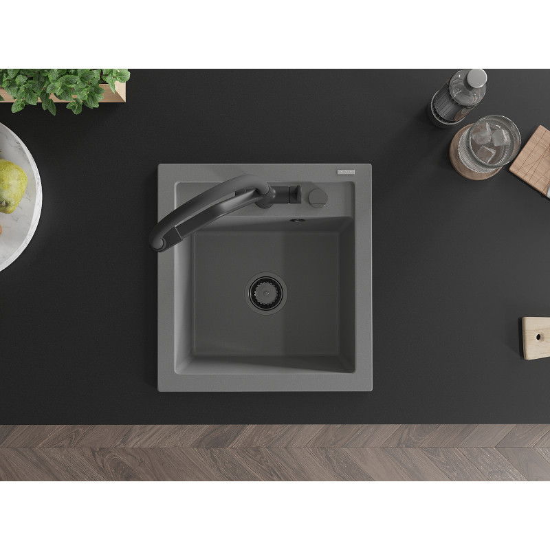 Mexen Vito гранитна мивка с 1 отделение и кухненски смесител Duo, сива - 6503-71-671701-70-B
