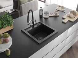 Mexen Vito гранитна мивка с една камера и кухненски смесител Duo, черно/златен металик - 6503-75-671701-07-B