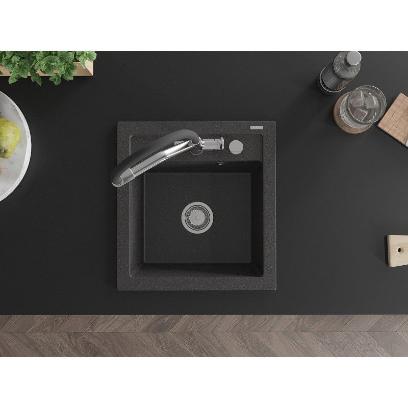 Mexen Vito кухненска мивка от гранит с една камера и смесител Duo, черен на пръски - 6503-76-671701-07
