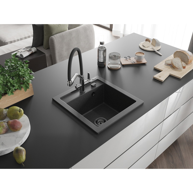 Mexen Vito гранитна кухненска мивка с 1 отделение и кухненски смесител Duo,