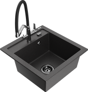 Mexen Vito гранитна кухненска мивка с 1 отделение и кухненски смесител Duo, черен с пръски - 6503-76-671701-07-B